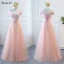 Elegant Pearl Pink Wedding Party Dresses 2018 A-Line / Princess Appliques Lace Bow Backless Floor-Length / Long Bridesmaid Dresses