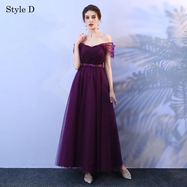 Wedding Party Dresses Bridesmaid Dresses Grape Crossed Straps Backless Bow Ankle Length Tulle Wedding Bridesmaid Fall Spring Summer Modest / Simple A-Line / Princess 2018