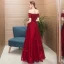 Modern / Fashion Burgundy Evening Dresses  2018 A-Line / Princess Beading Crystal Lace Flower Off-The-Shoulder Backless Short Sleeve Floor-Length / Long Formal Dresses