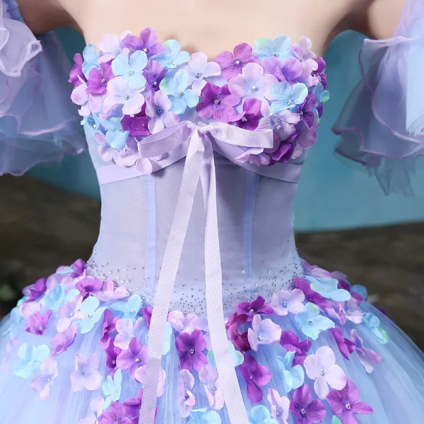 Vintage Quinceañera Lavendel Ballkjoler 2018 Ballkjole Appliques Rhinestone Kjæreste Ryggløse Uten Ermer Lange Formelle Kjoler