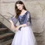 Chic / Beautiful Navy Blue Evening Dresses  2018 A-Line / Princess Appliques Lace Sequins Square Neckline Backless 3/4 Sleeve Floor-Length / Long Formal Dresses