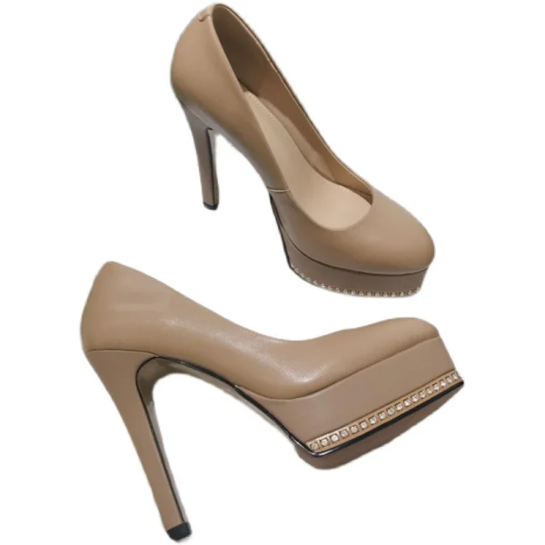 Chic / Beautiful White Evening Party Rhinestone Pumps 2021 Leather 12 cm Stiletto Heels Waterproof Pointed Toe Pumps High Heels