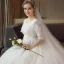 Chic / Belle Noire Robe De Mariée 2018 Princesse Noeud Dentelle Paillettes Encolure Dégagée 1/2 Manches Longue Mariage