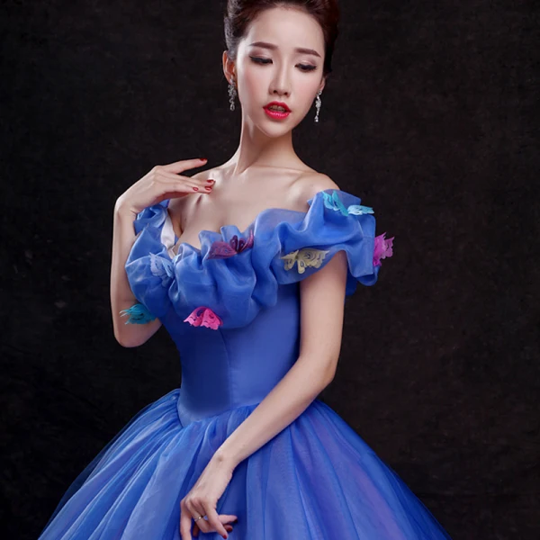 Cinderella Royal Blue Prom Dresses 2018 Ball Gown Appliques Off-The-Shoulder Backless