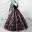Vintage / Retro Rose Black Prom Dresses 2023 Ball Gown Square Neckline Short Sleeve Backless Floor-Length / Long Prom Formal Dresses
