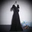 Elegant Black Rhinestone Bow Prom Dresses 2023 Zipper Up A-Line / Princess V-Neck Short Sleeve Floor-Length / Long Prom Formal Dresses