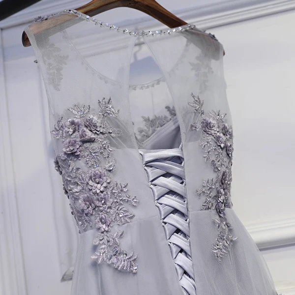 Modest / Simple Wedding Party Dresses 2017 Lace Flower Sequins Scoop Neck Ankle Length Sleeveless A-Line / Princess Bridesmaid Dresses