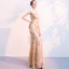 Chinese style Champagne Evening Dresses  2018 Trumpet / Mermaid Sequins Rhinestone High Neck Sleeveless Floor-Length / Long Formal Dresses