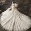 Charming Champagne Wedding Dresses 2018 A-Line / Princess Lace Flower Appliques Pearl Scoop Neck Long Sleeve Backless Cathedral Train Wedding