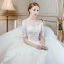 Élégant Champagne Robe De Mariée 2018 Robe Boule En Dentelle Fleur Encolure Dégagée Manches Courtes Cathedral Train Mariage
