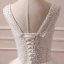 Elegant Ivory Wedding Dresses 2018 Ball Gown Beading Pearl Lace V-Neck Backless Sleeveless Floor-Length / Long Wedding
