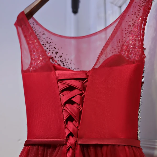 Sparkly Red Formal Dresses Evening Dresses  2017 Sequins Bow Backless Scoop Neck Sleeveless Ankle Length Empire