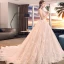 Elegant Champagne Brudekjoler Ballkjole 2018 Blonder Blomst Kjæreste Ryggløse Uten Ermer Royal Train Bryllup