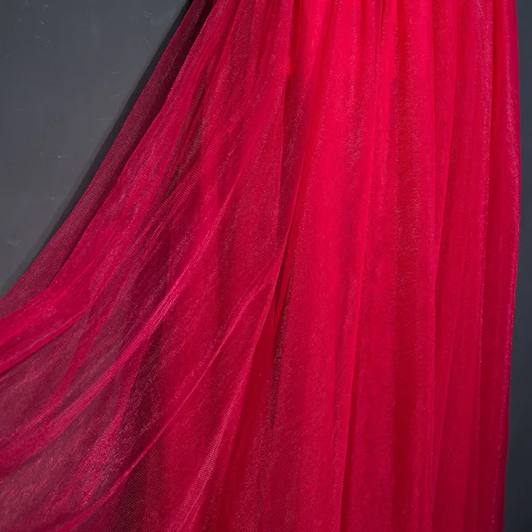Chic / Belle Rouge Robe De Ceremonie 2017 En Dentelle Fleur Paillettes Col Haut Manches Courtes Longue Empire Robe De Soirée