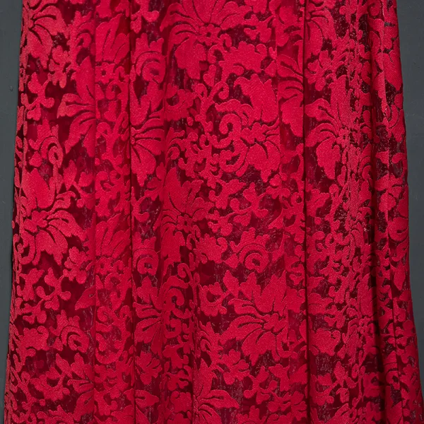 Chic / Belle Rouge Robe De Ceremonie 2017 En Dentelle Fleur Encolure Dégagée 1/2 Manches Longueur Cheville Princesse Robe De Soirée