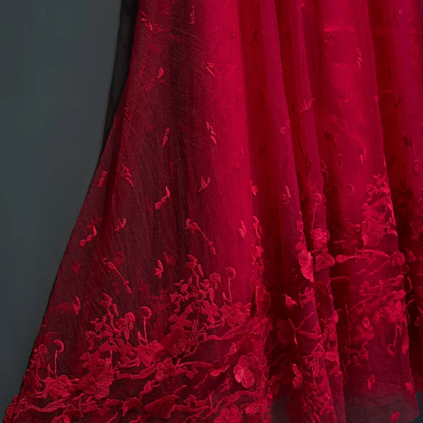 Chic / Beautiful Red Formal Dresses 2017 Lace Flower Strappy 1/2 Sleeves Ankle Length Empire Evening Dresses