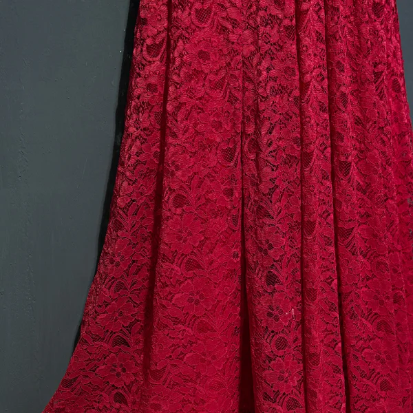 Chic / Belle Rouge Robe De Ceremonie 2017 En Dentelle Fleur Dos Nu 1/2 Manches V-Cou Longueur Cheville Empire Robe De Soirée