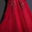 Chic / Beautiful Red Formal Dresses Evening Dresses  2017 Lace Flower Strappy Sequins Square Neckline Short Sleeve Empire