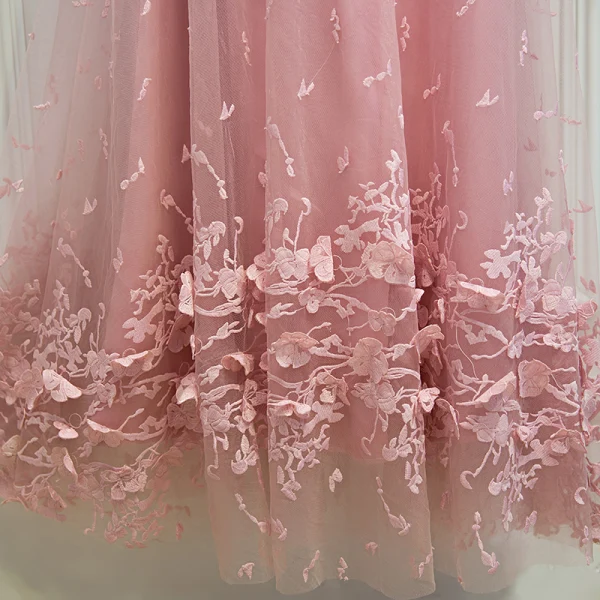 Lovely Candy Pink Formal Dresses 2017 Lace Flower Strappy Scoop Neck 1/2 Sleeves Tea-length A-Line / Princess Prom Dresses