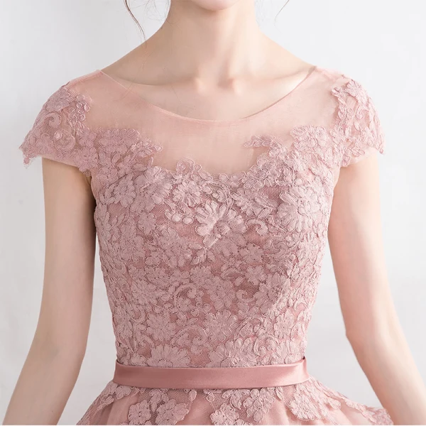 Lovely Graduation Dresses 2017 A-Line / Princess Lace Flower Strappy Scoop Neck Short Sleeve Backless Formal Dresses