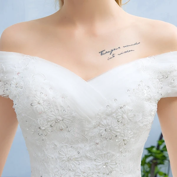 Elegant Wedding Dresses 2017 Ball Gown Flower Lace Backless Sequins Off-The-Shoulder Short Sleeve Floor-Length / Long