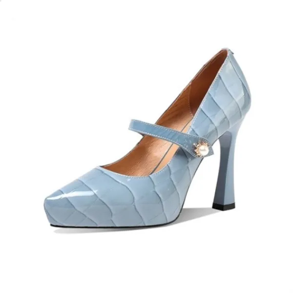 Fashion Sky Blue Prom Pumps 2021 Leather 10 cm Stiletto Heels Pointed Toe Pumps High Heels
