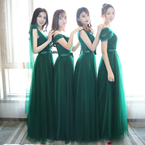 Simple Vert Foncé Robe Demoiselle D'honneur 2018 Princesse Noeud Sans Manches Dos Nu Longue Robe Pour Mariage