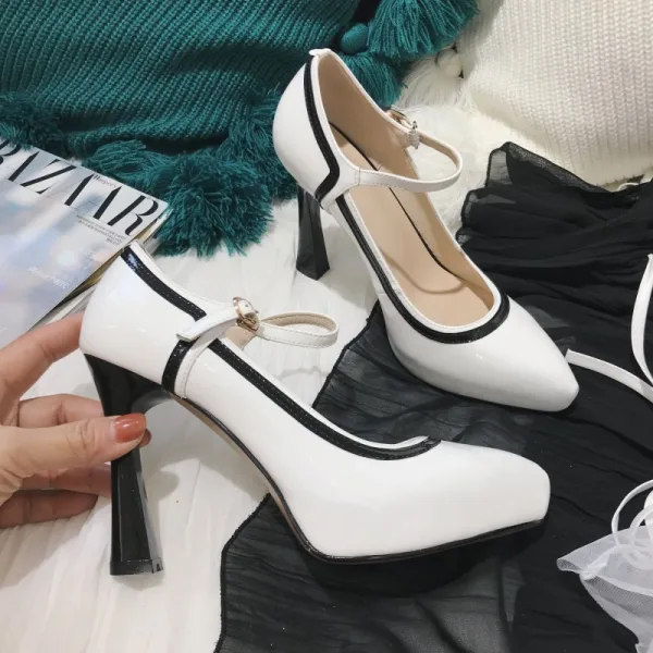 Simple Noire Promo Cuir Escarpins 2021 11 cm Talons Aiguilles À Bout Pointu Escarpins Talons Hauts