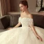 Elegant Champagne Wedding Dresses 2018 Ball Gown Lace Appliques Beading Pearl Sequins Off-The-Shoulder Sleeveless Backless Floor-Length / Long Wedding