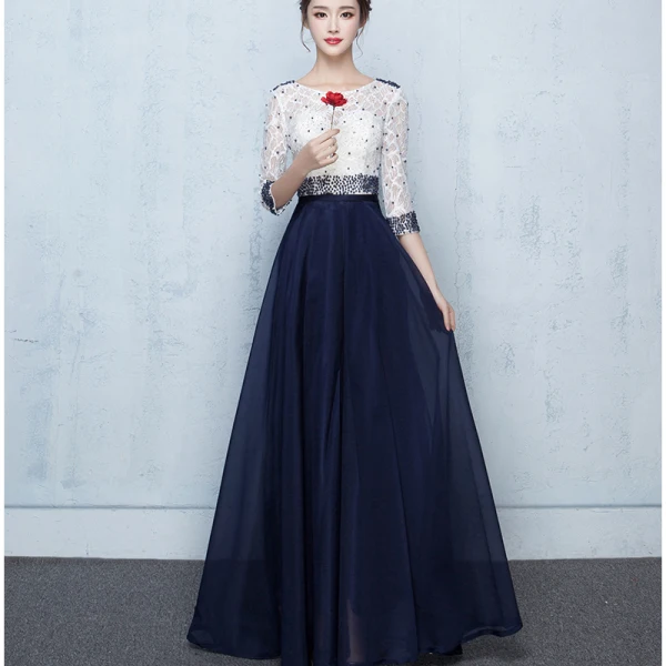 Elegant Formal Dresses 2017 A-Line / Princess Lace Flower Beading Sequins 3/4 Sleeve Scoop Neck Ankle Length Prom Dresses