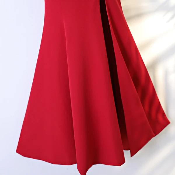 Sexy Rouge Robe De Ceremonie 2017 Trompette / Sirène Volants en Cascade Une épaule Dos Nu Manches Courtes Longue Robe De Soirée