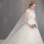 Charming White Wedding Dresses 2018 Ball Gown Lace Appliques Beading Crystal Pearl High Neck Sleeveless Backless Watteau Train Wedding