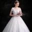 Chic / Beautiful White Wedding Dresses 2018 Ball Gown Lace Flower Rhinestone Organza Off-The-Shoulder Backless Sleeveless Cathedral Train Wedding