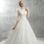 Modern / Fashion White Wedding Dresses 2018 A-Line / Princess Bow Beading Crystal Pearl Sequins Scoop Neck Backless Cap Sleeves Cathedral Train Wedding