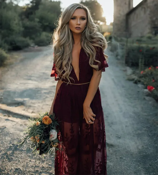 deep burgundy velvet dress Dressystar Lace Midi Dress | Formal Dress