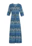 Bohemia Summer Ink Blue Casual Maxi Dresses 2018 Covered Button Split Front V-Neck 1/2 Sleeves Floor-Length / Long Women's Clothing