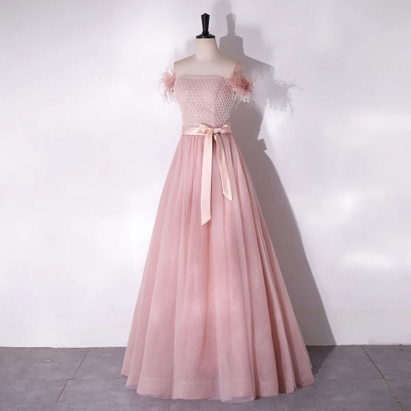 Charmant Rougissant Rose Perlage Gland Paillettes Robe De Bal 2024 Princesse Bustier Sans Manches Dos Nu Noeud Ceinture Longue Promo Robe De Ceremonie