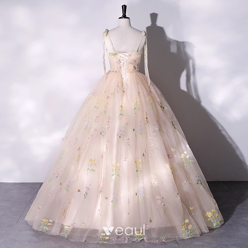 Flower Fairy Champagne Prom Dresses 2022 A-Line / Princess