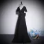 Elegant Black Rhinestone Bow Prom Dresses 2023 Zipper Up A-Line / Princess V-Neck Short Sleeve Floor-Length / Long Prom Formal Dresses