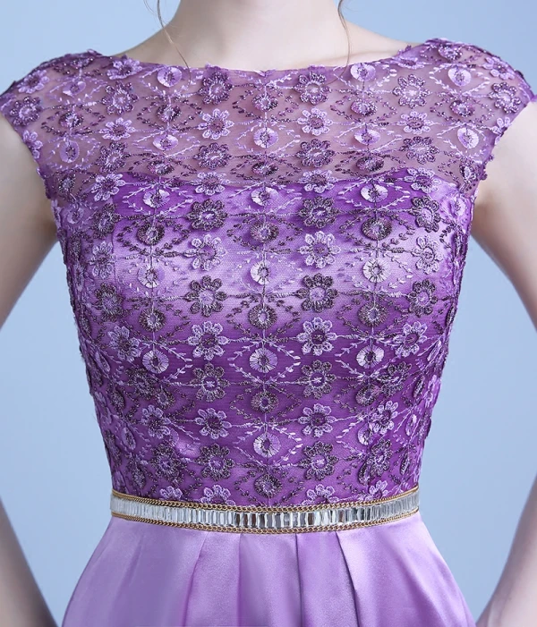 Chic / Belle Lilas Robe De Soirée 2018 Princesse En Dentelle Fleur Ceinture Encolure Dégagée Dos Nu Sans Manches Longue Robe De Ceremonie