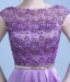 Chic / Belle Lilas Robe De Soirée 2018 Princesse En Dentelle Fleur Ceinture Encolure Dégagée Dos Nu Sans Manches Longue Robe De Ceremonie