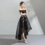 Modern / Fashion Black Cocktail Dresses 2018 A-Line / Princess Asymmetrical Lace Appliques Off-The-Shoulder Backless Short Sleeve Formal Dresses