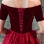 Chic / Beautiful Burgundy Cocktail Dresses 2018 A-Line / Princess Asymmetrical Suede Lace Flower Off-The-Shoulder Backless Short Sleeve Formal Dresses