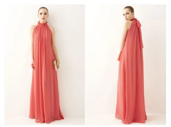 Elegant Summer Khaki Maxi Dresses 2018 Pleated High Neck Short Sleeve Floor-Length / Long Womens Clothing