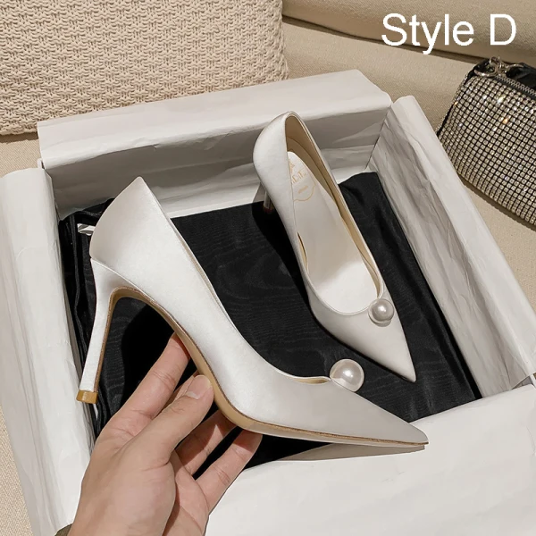 Chinese style Red Pearl Wedding Shoes 2021 Leather 9 cm Stiletto Heels Pointed Toe Wedding Pumps High Heels