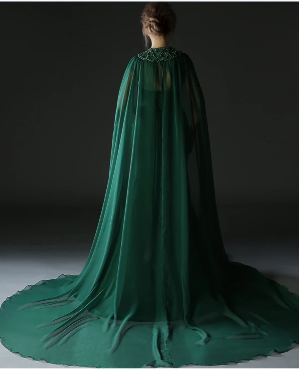Luxury / Gorgeous Dark Green Evening Dresses With Cloak 2018 Trumpet / Mermaid Beading Pearl Rhinestone Scoop Neck Backless Sleeveless Sweep Train Formal Dresses