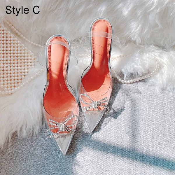 Seksowne Srebrny Wieczorowe Rhinestone Motyl Sandały Damskie 2021 Skórzany Slingback 10 cm Szpilki Szpiczaste Sandały Wysokie Obcasy