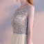 Modern / Fashion Champagne Evening Dresses  2018 A-Line / Princess Crystal Rhinestone Scoop Neck Backless Short Sleeve Floor-Length / Long Formal Dresses