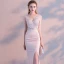 Sexy Pearl Rosa Abendkleider 2018 Meerjungfrau Perlenstickerei Strass Gespaltete Front V-Ausschnitt Rückenfreies Ärmellos Lange Festliche Kleider
