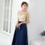 Chic / Beautiful Navy Blue Evening Dresses  2018 A-Line / Princess Sequins Scoop Neck Short Sleeve Ankle Length Formal Dresses